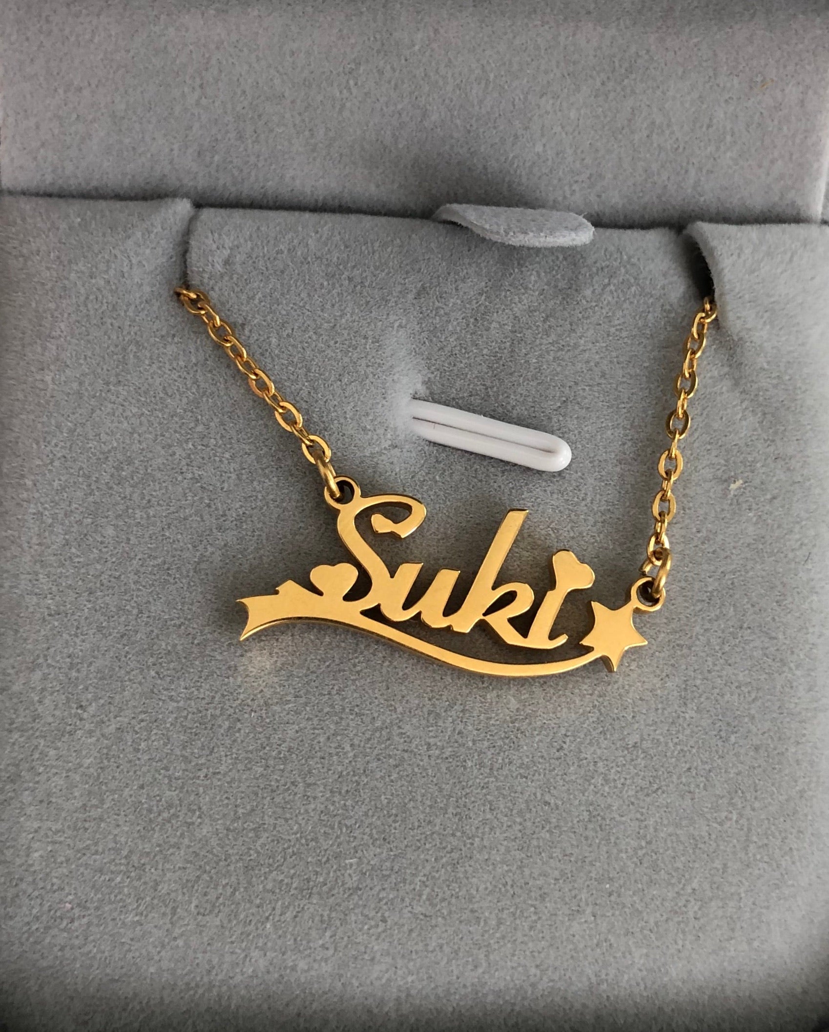 Gold shooting star custom name necklace