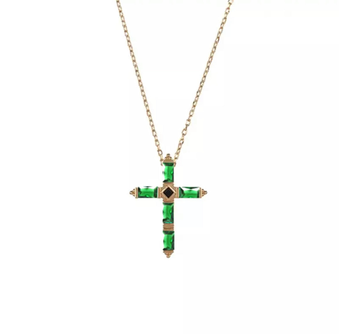 Emerald Mary Cross Necklace